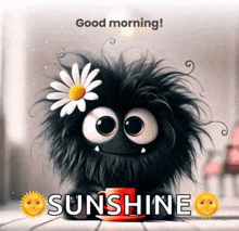a cartoon character with a daisy on its head and the words " good morning sunshine "