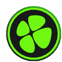 a green and black circle with a clover in the middle .