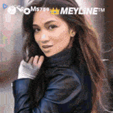 a picture of a woman with the words meyline on the bottom right