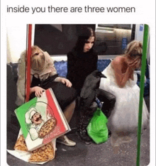 a woman in a wedding dress is sitting on a train next to two other women .