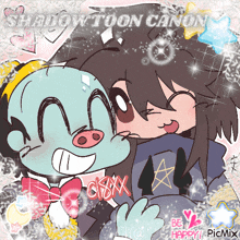 a picture of two cartoon characters with the words shadow toon canon written on it