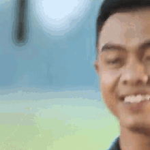 a close up of a man 's face with a blurry background .