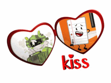 a couple of hearts with the word kiss on the bottom right