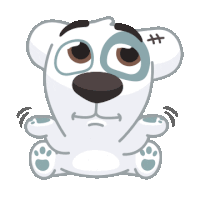 a cartoon polar bear with a cross on his ear