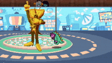 a pixel art scene with a sign that says " tv time " in the background