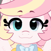 a close up of a cartoon character 's face with blue eyes