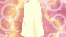 a cartoon girl with a towel around her neck is waving her hand