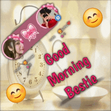 a good morning bestie greeting card with a clock