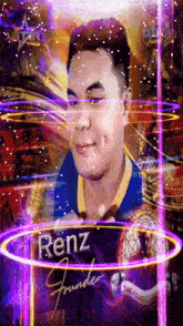 a picture of renz founder with purple lights behind him
