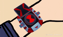 a drawing of a watch with a red light on the face