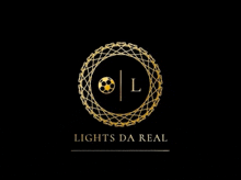 a logo for a company called lights da real with a soccer ball in the middle