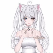 a picture of a girl with a cat ear and the words nyan nyan nyan