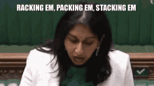 Suella Braverman Rack Em Pack Em Stack Em GIF - Suella Braverman Rack Em Pack Em Stack Em Racking Em GIFs