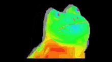 a colorful drawing of a frog 's head on a black background