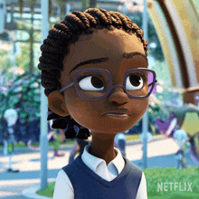 a cartoon girl wearing glasses and a netflix logo in the corner