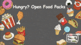 an advertisement for hungry open food packs shows a bag full of food