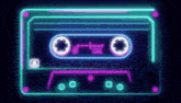 a neon cassette tape is glowing in the dark on a dark background .