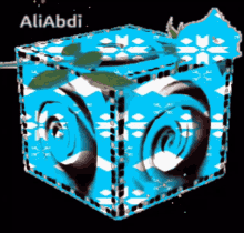 a blue cube with the name aliabdi on the bottom