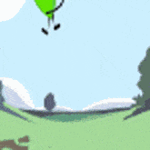 a green cartoon character is standing in a field with the words baby flush written on the top