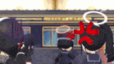 a girl with a red bow in her hair has a white circle around her head