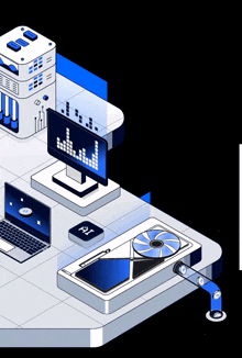 an isometric illustration of a computer and a phone with the letters fat visible