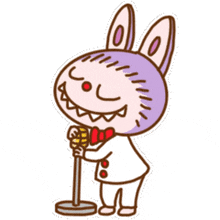 a cartoon bunny is holding a microphone and a heart