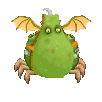 a cartoon drawing of a green monster with wings and claws
