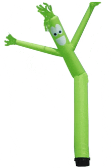 a green air dancer with a smiling face on it