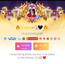 a screenshot of a person 's profile that says " i enjoy being alone my soul is at peace in the silence ... "