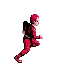a pixel art of a person in a red suit running .