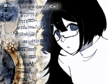 a black and white drawing of a girl with kairam canon written on the top