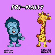 a cartoon drawing of a gorilla and a giraffe with the words fri-nally above them