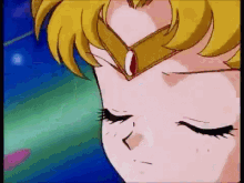a close up of a cartoon character 's face with her eyes closed
