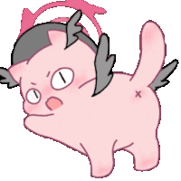 a cartoon drawing of a pink cat with wings and a x on its butt