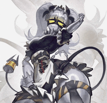 a drawing of a demon with a tail and chains around her