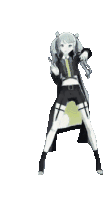 a black and white animated gif of a girl in a trench coat dancing .