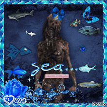 a picture of a sea monster surrounded by fish