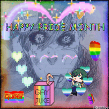 a poster that says happy pride month with a drawing of a girl