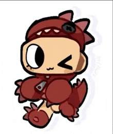 a drawing of a cartoon character wearing a red costume with a smiley face