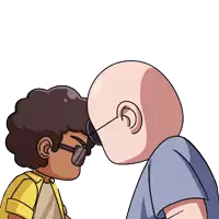a cartoon of a man kissing another man 's forehead