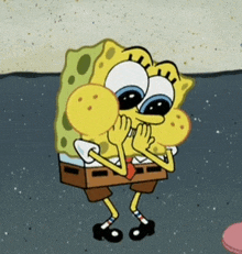 a cartoon of spongebob holding a yellow ball