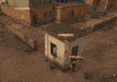 a screenshot of a video game shows a few buildings and a shack with the number 22 on it