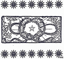 a black and white drawing of a star and a snake with pixiz written below it