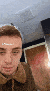 a man with a sticker on his face that says ' viggle.ai '