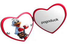 a heart shaped mirror with pogoduck on the front