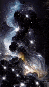 a painting of a galaxy with stars and smoke coming out of it