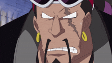 a close up of a man 's face with a white eye
