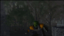a blurred image of a person in a superhero costume standing next to another person in a field .