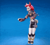 a cartoon character with red hair and a white tail is jumping in the air