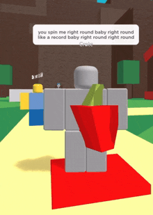 a cartoon character with a red apple on his back says you spin me right round baby right round like a record baby right round right round crate